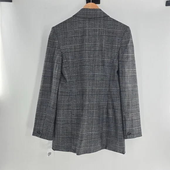 NEW‎ Something Navy Grey Plaid Slouchy Blazer Jacket Women’s XS Narrow Lapel - Picture 5 of 8